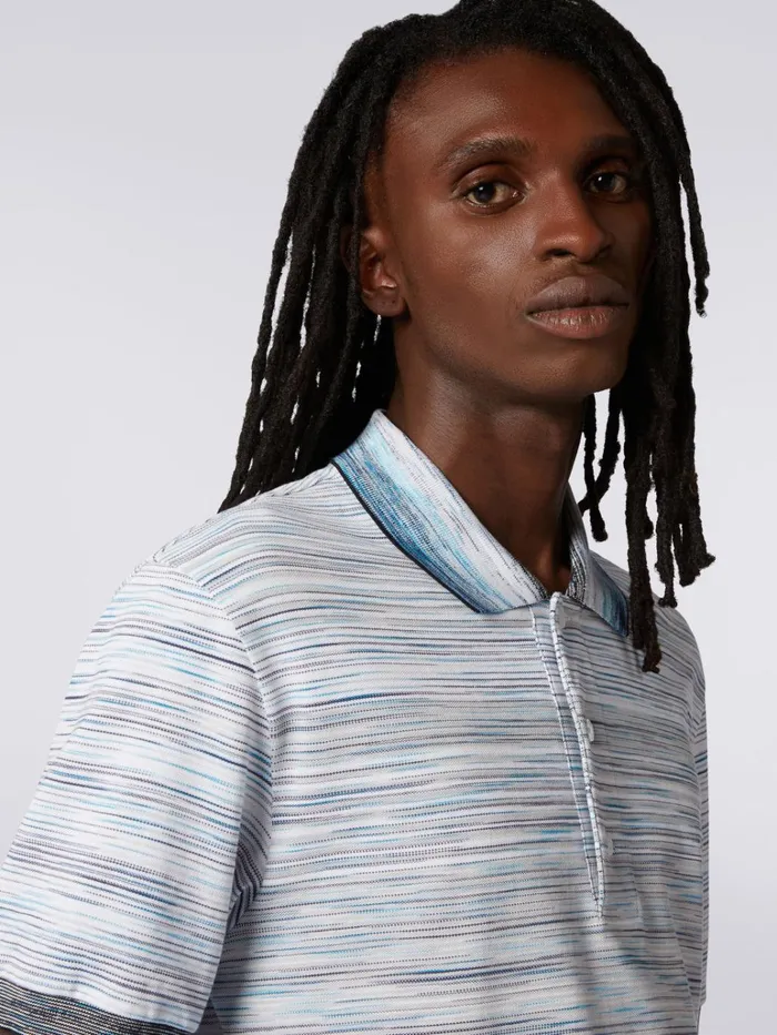 Men Slub Cotton Piqu Polo Shirt Sky Blue Light Blue and Blue Missoni Polos and Tshirts