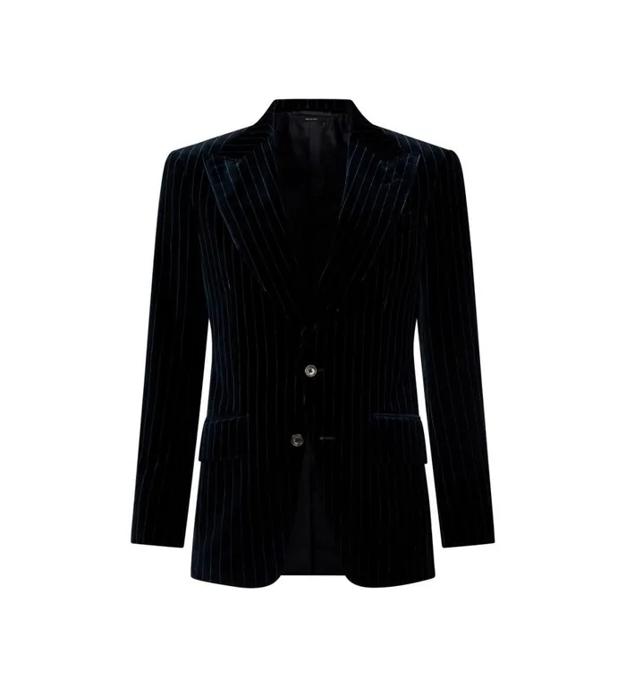 Men Suits Tom Ford Pinstripe Velvet Atticus Jacket Ink Blue