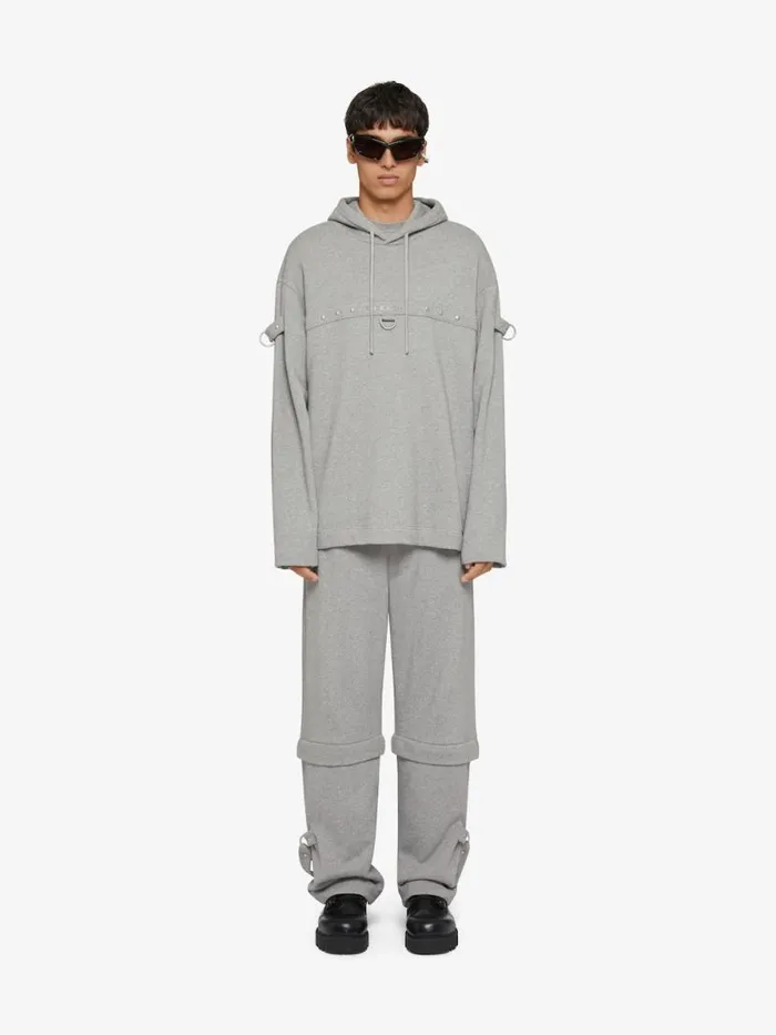 Men Sweatshirts and Hoodies Givenchy Hoodie In Fleece With Metal Details Light Grey Melange