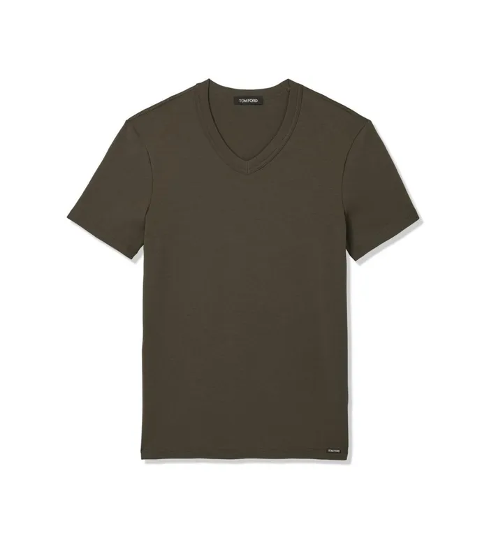 Men TSHIRTS Tom Ford Cotton VNeck TShirt Military Green