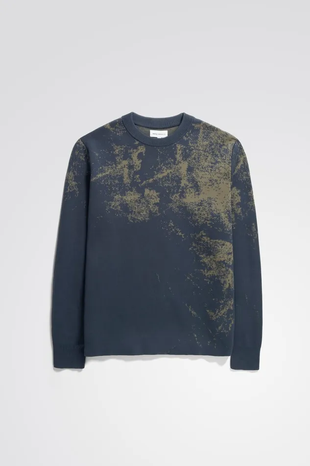 Men Teis Cotton Jacquard Sweater Steel Blue Norse Projects Knitwear