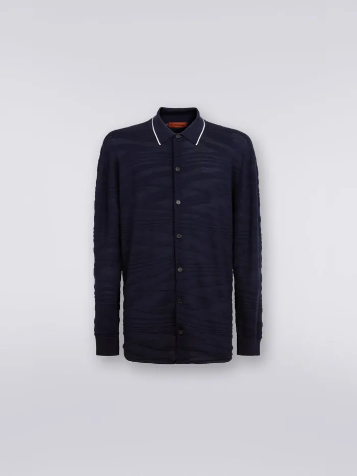Men Wool And Viscose Shirt With Embossing Navy Blue Missoni Shirts