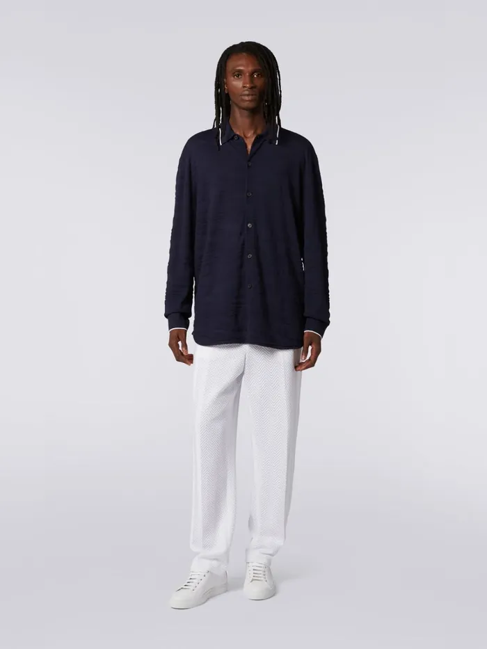 Men Wool And Viscose Shirt With Embossing Navy Blue Missoni Shirts