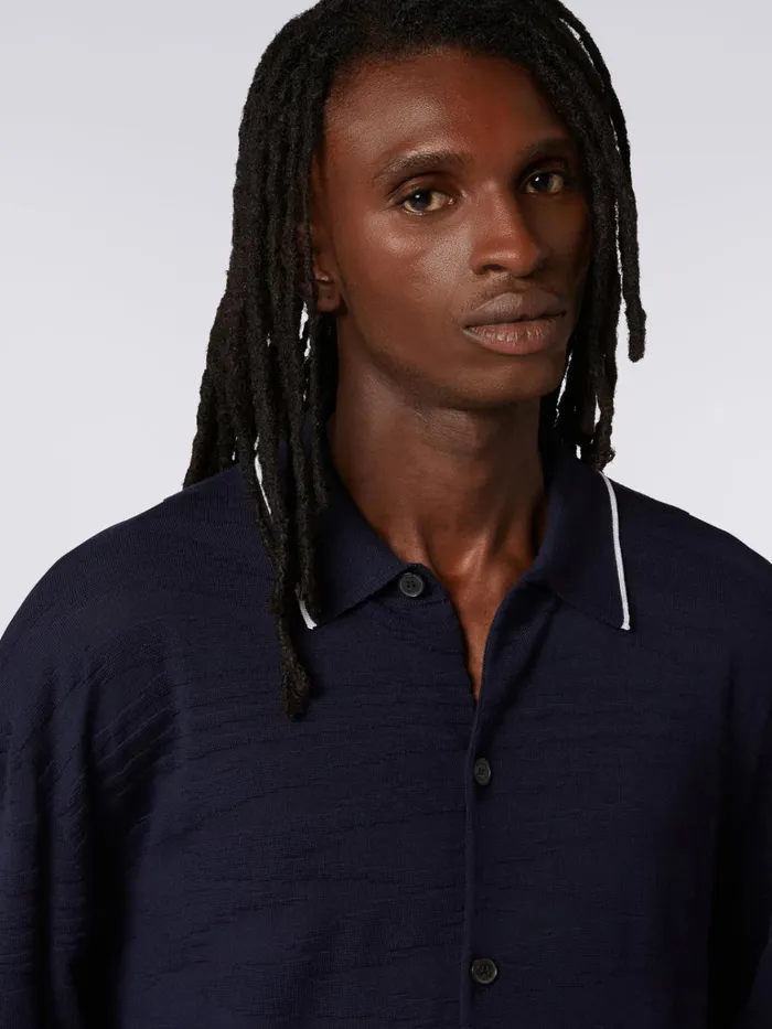 Men Wool And Viscose Shirt With Embossing Navy Blue Missoni Shirts