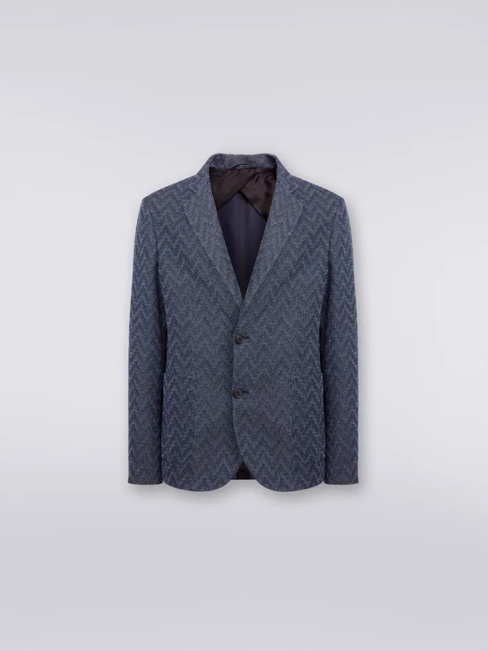 Men Zigzag Cotton SingleBreasted Blazer Blue Missoni Coats and Jackets