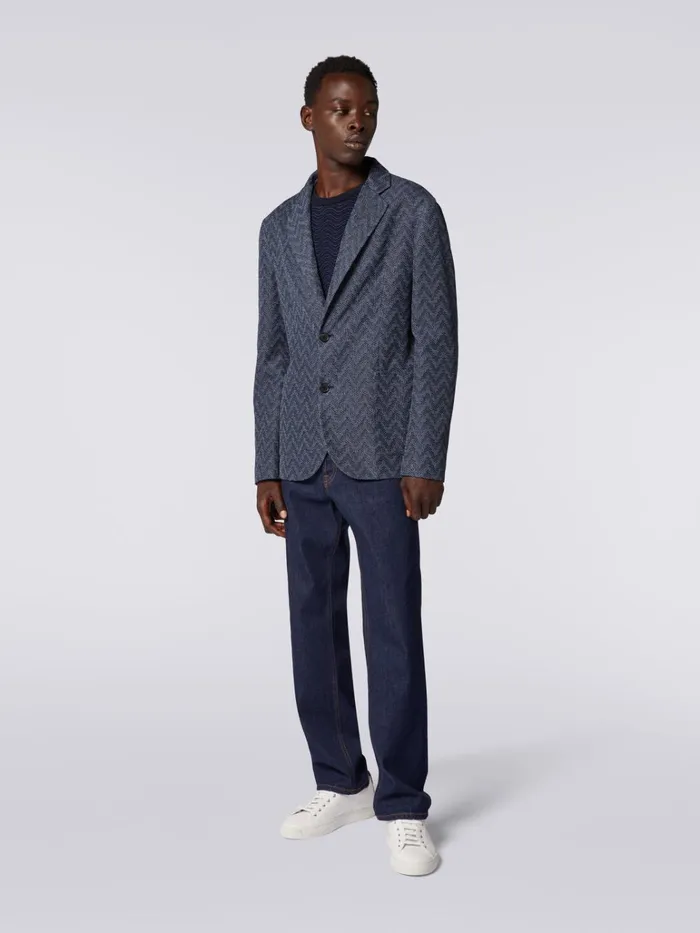 Men Zigzag Cotton SingleBreasted Blazer Blue Missoni Coats and Jackets Men Zigzag Cotton SingleBreasted Blazer Blue Missoni Coats and Jackets