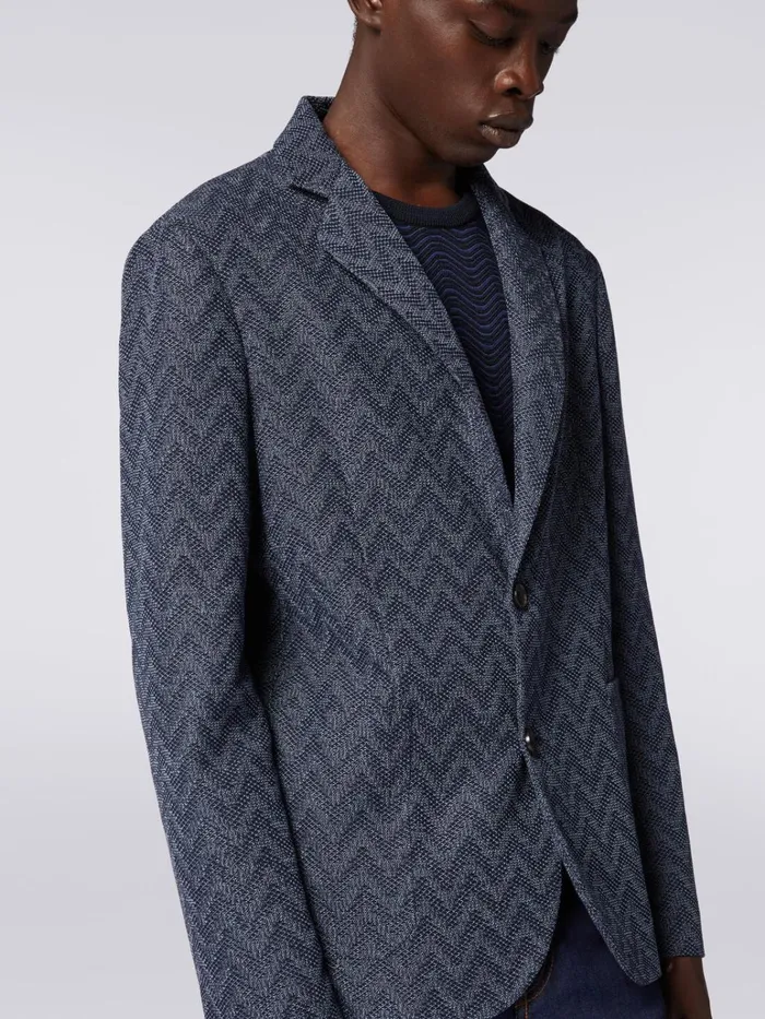 Men Zigzag Cotton SingleBreasted Blazer Blue Missoni Coats and Jackets Men Zigzag Cotton SingleBreasted Blazer Blue Missoni Coats and Jackets
