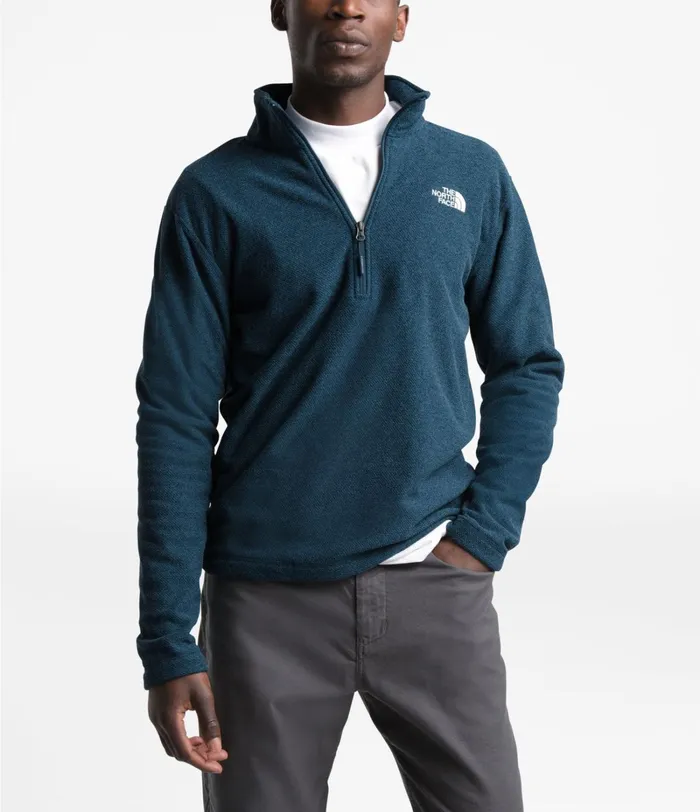 Mens The North Face Fleece Textured Cap Rock Zip Fleece Blue Wing Teal