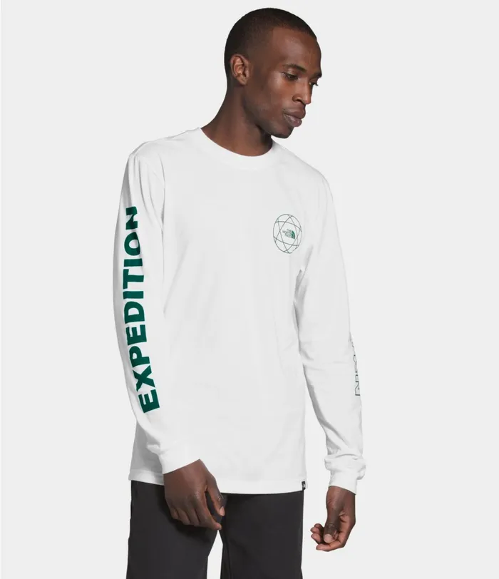 Mens The North Face TShirts Long Sleeve Double Sleeve Graphic Tee Tnf Whiteevergreen