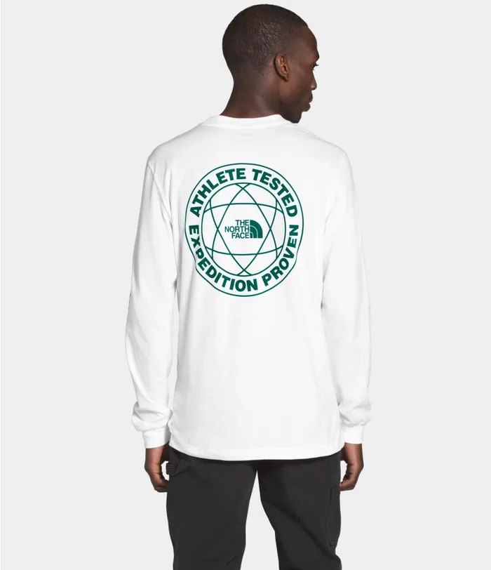 Mens The North Face TShirts Long Sleeve Double Sleeve Graphic Tee Tnf Whiteevergreen
