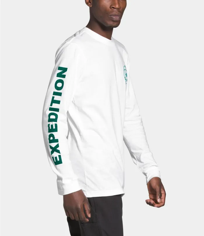 Mens The North Face TShirts Long Sleeve Double Sleeve Graphic Tee Tnf Whiteevergreen