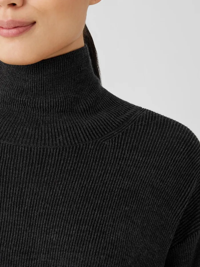 Merino Turtleneck Top Charcoal Women Eileen Fisher Sweaters and Cardigans