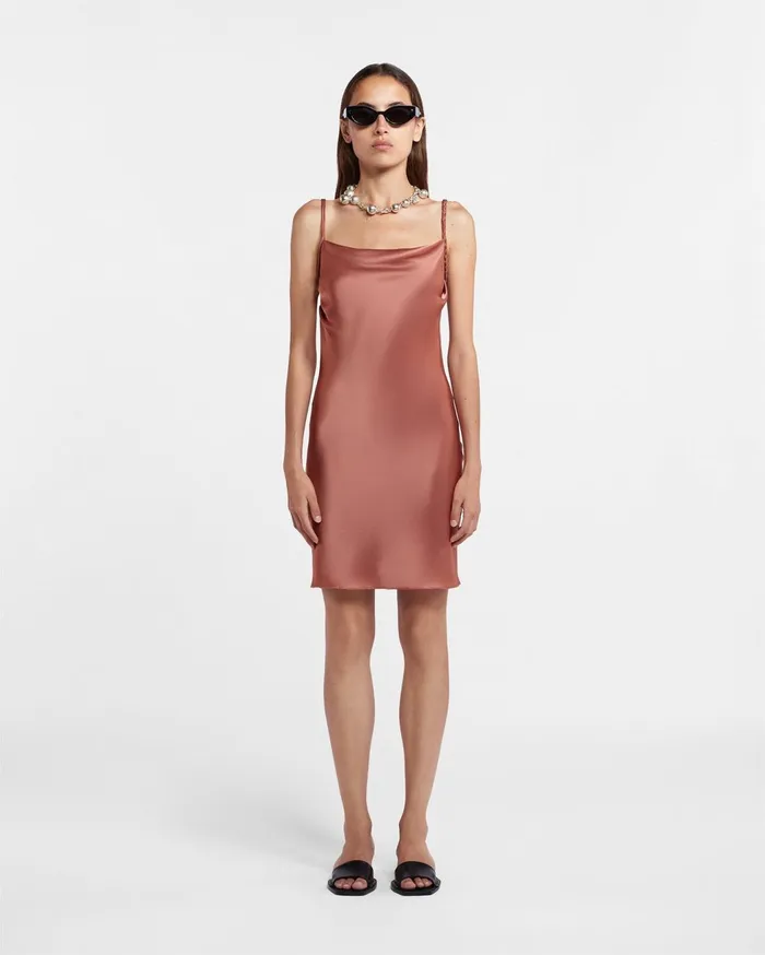 Merva Sale Slip Satin Mini Dress Brown Terra Women Nanushka Dresses