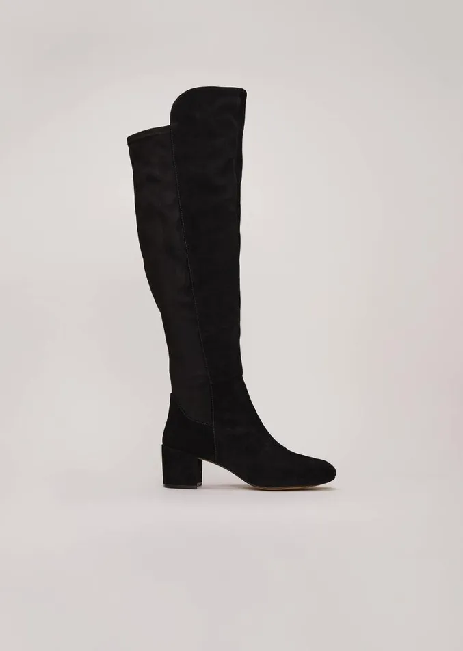 Milly Black Leather Knee High Boots Black Women Phase Eight Boots