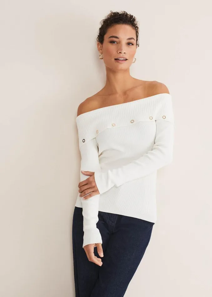 Mirelle Bardot Embellished Knit Ivory Women Phase Eight Knitwear