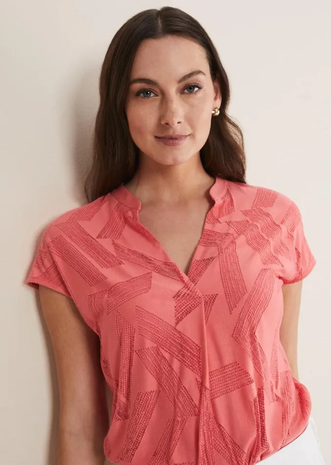 Mylah Burnout Abstract Top Apricot Women Phase Eight Tops and TShirts