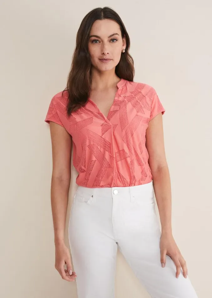 Mylah Burnout Abstract Top Apricot Women Phase Eight Tops and TShirts