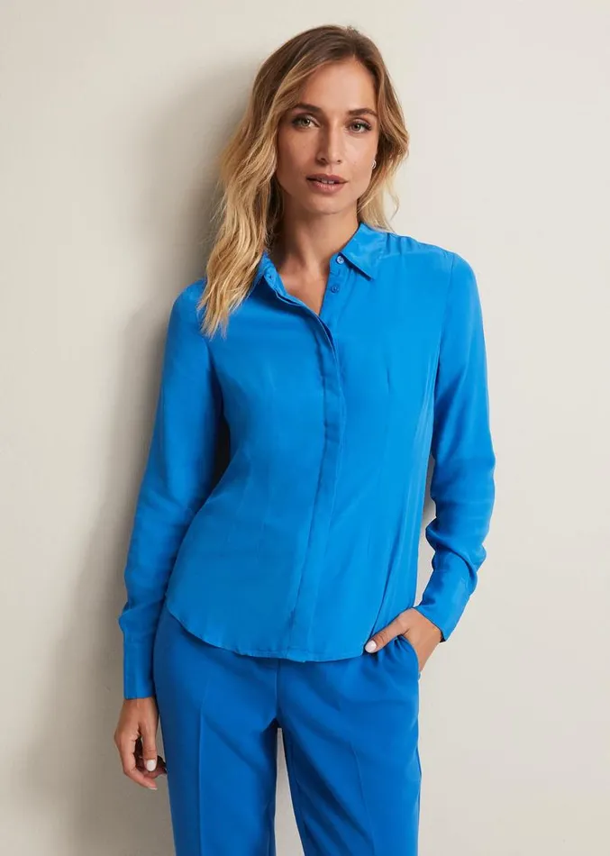 Nadelina Luxe Plain Fitted Shirt Teal Women Phase Eight Shirts and Blouses