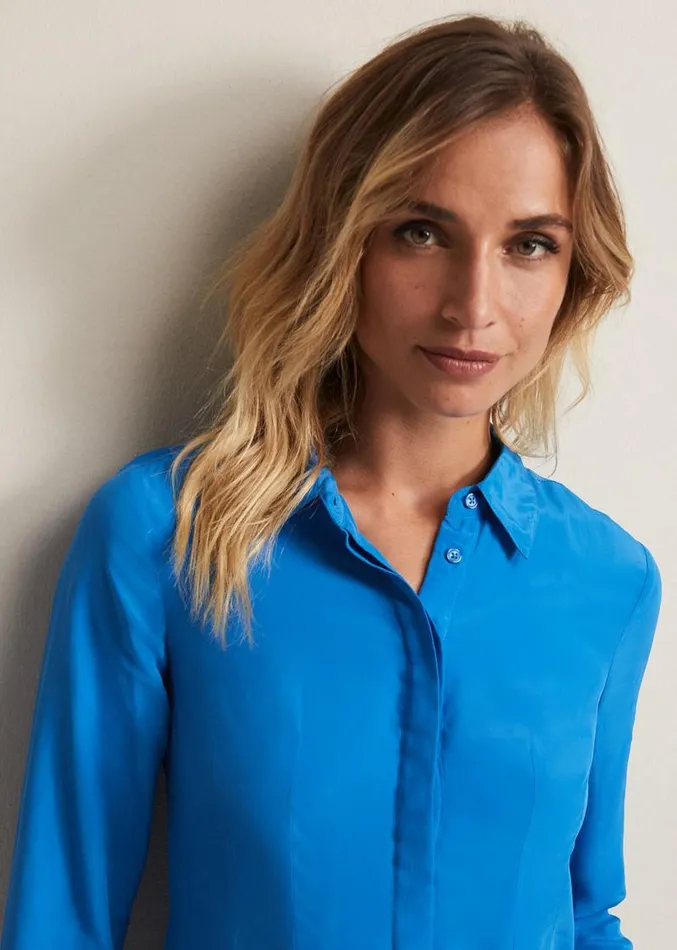 Nadelina Luxe Plain Fitted Shirt Teal Women Phase Eight Shirts and Blouses