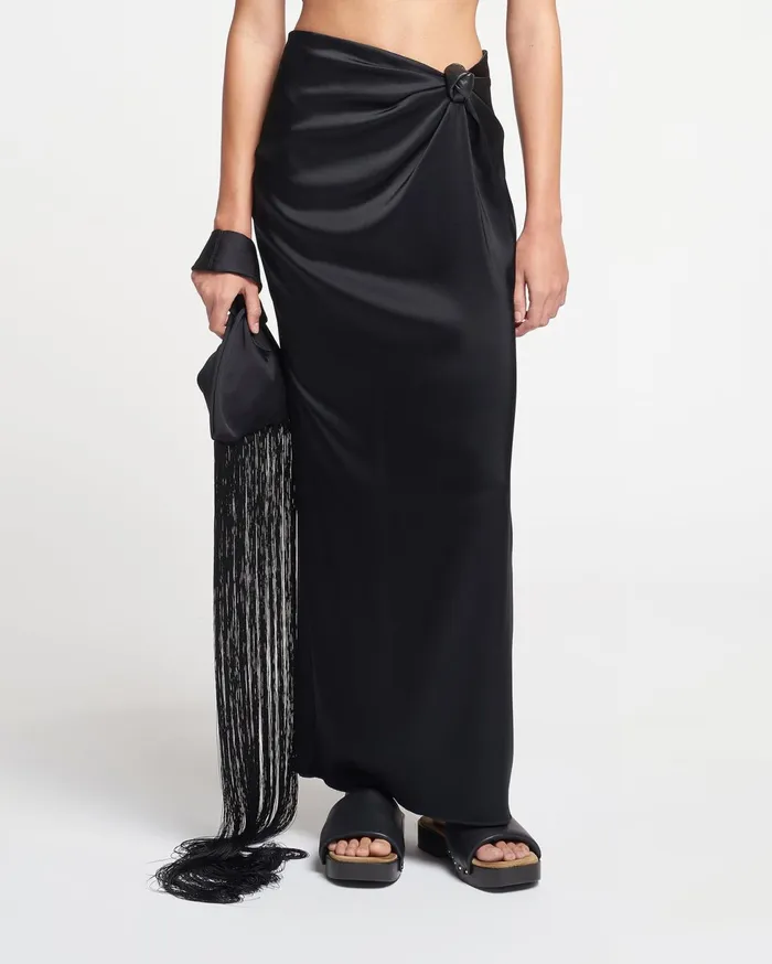 Nago Knotted Slip Satin Skirt Black Women Nanushka Skirts