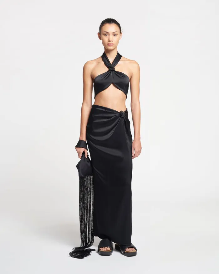 Nago Knotted Slip Satin Skirt Black Women Nanushka Skirts