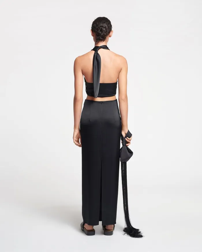 Nago Knotted Slip Satin Skirt Black Women Nanushka Skirts