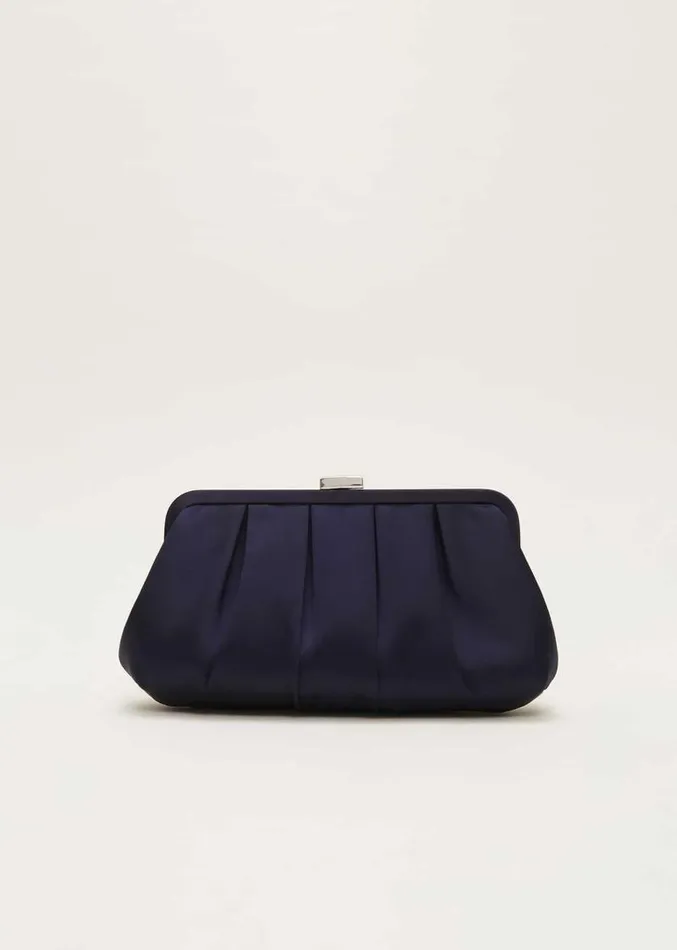 Navy Satin Pleated Clutch Bag French Navy Women Phase Eight Bags and Clutches