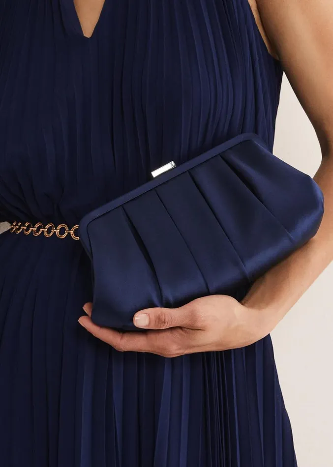 Navy Satin Pleated Clutch Bag French Navy Women Phase Eight Bags and Clutches Navy Satin Pleated Clutch Bag French Navy Women Phase Eight Bags and Clutches