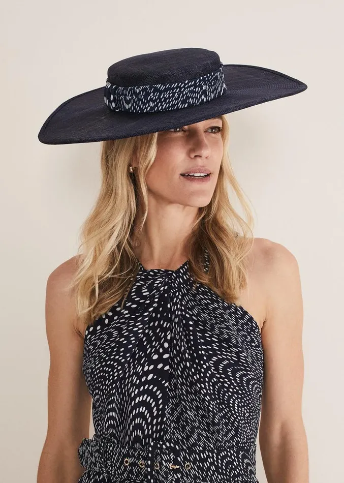 Navy Spotted Trim Boater Fascinator Navy Women Phase Eight Fascinators and Hats