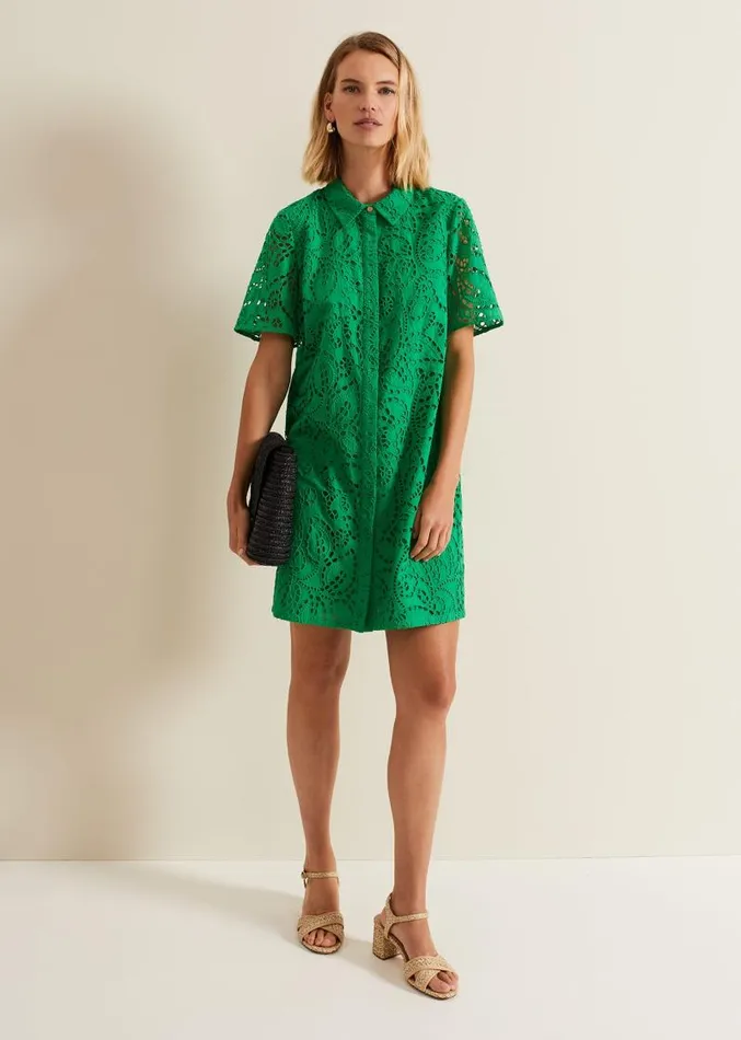 Nicky Broderie Swing Dress Green Women Phase Eight Dresses
