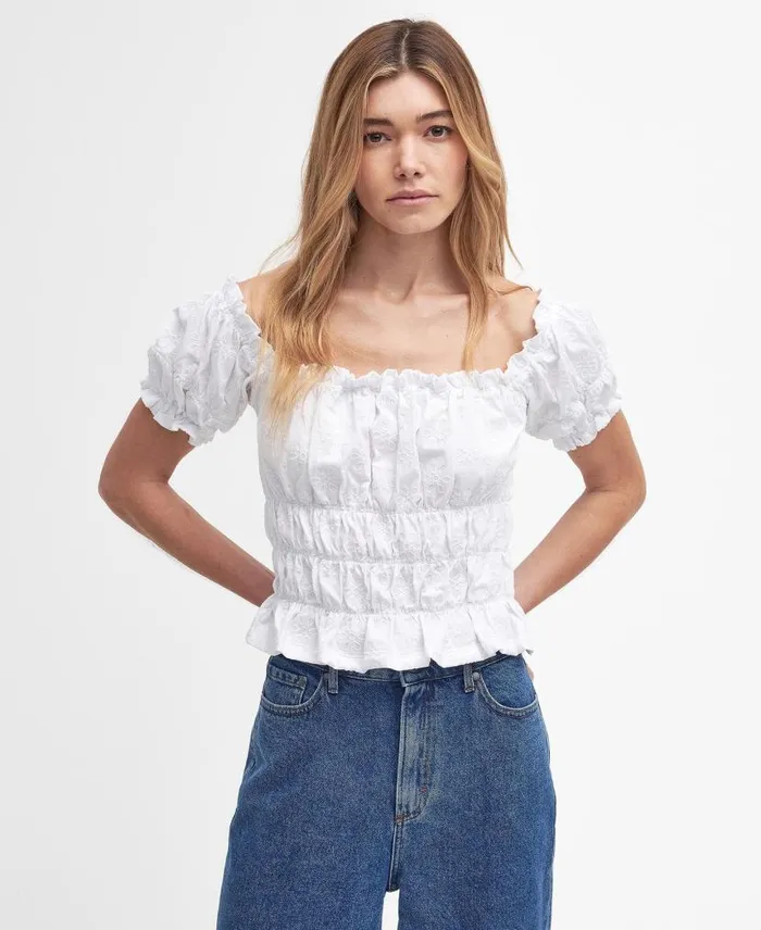 Nicola OffTheShoulder Top Classic White Women Barbour Shirts and Blouses