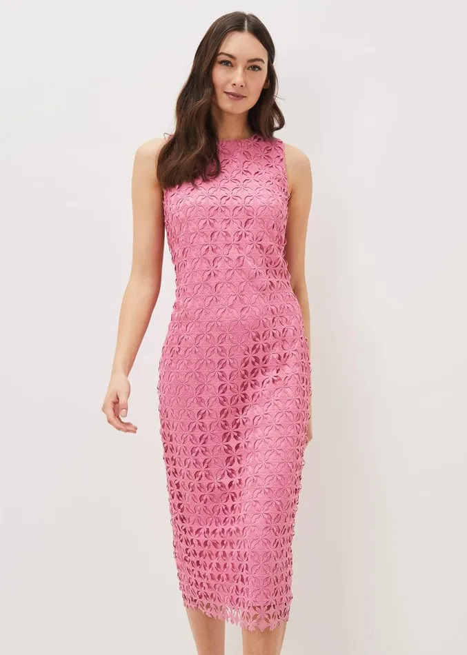 Novah Lace Midi Dress Candy Pink Women Phase Eight Dresses