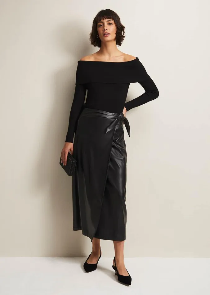 Nya Fine Knit Bardot Top Black Women Phase Eight Knitwear
