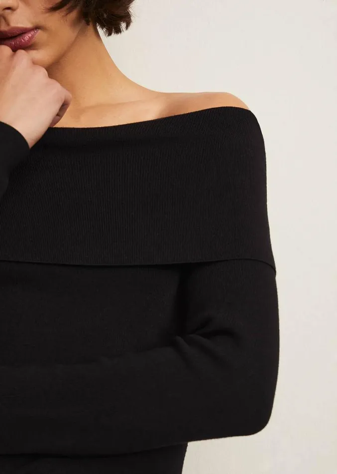Nya Fine Knit Bardot Top Black Women Phase Eight Knitwear