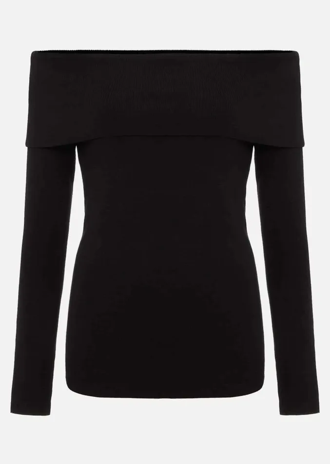 Nya Fine Knit Bardot Top Black Women Phase Eight Knitwear