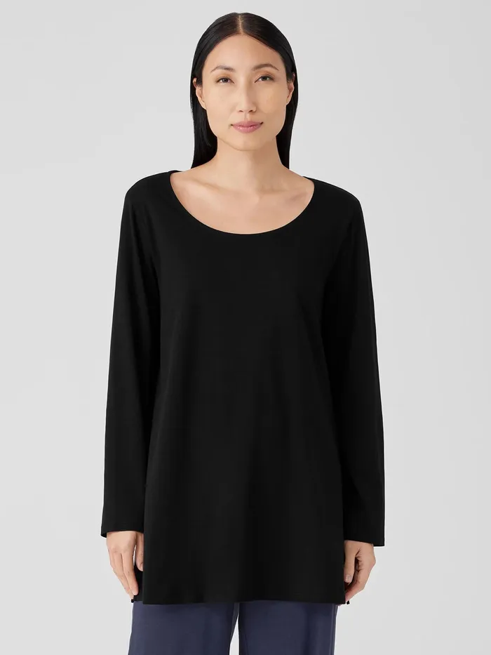 Organic Cotton Interlock Long Sleep Top Black Women Eileen Fisher Sleepwear