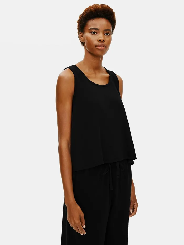 Organic Cotton Interlock UNeck Sleep Tank Black Women Eileen Fisher Sleepwear