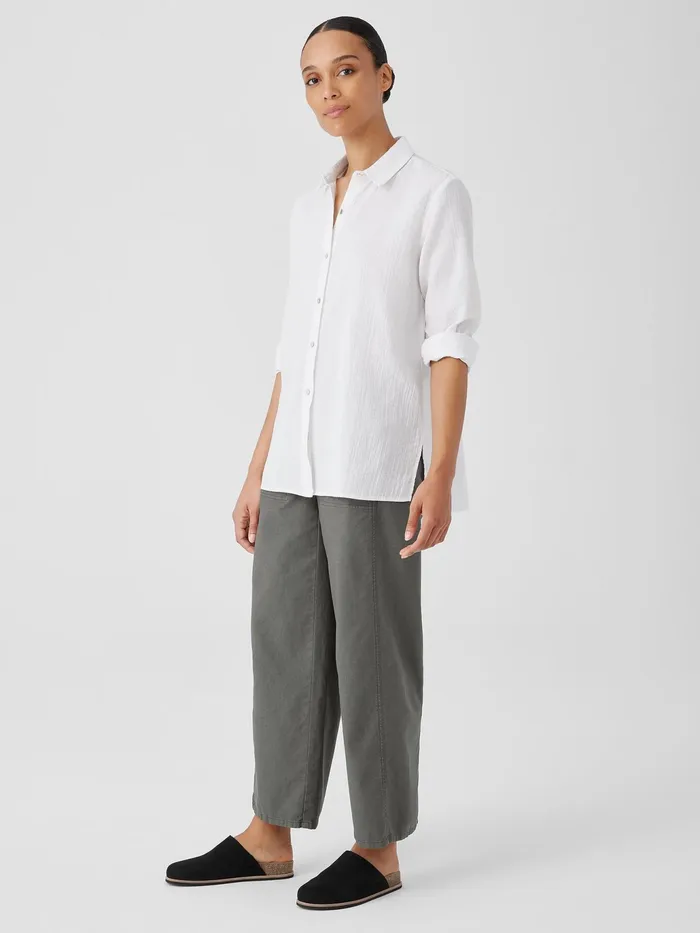Organic Cotton Ripple Classic Collar Shirt White Women Eileen Fisher Tops and Tees