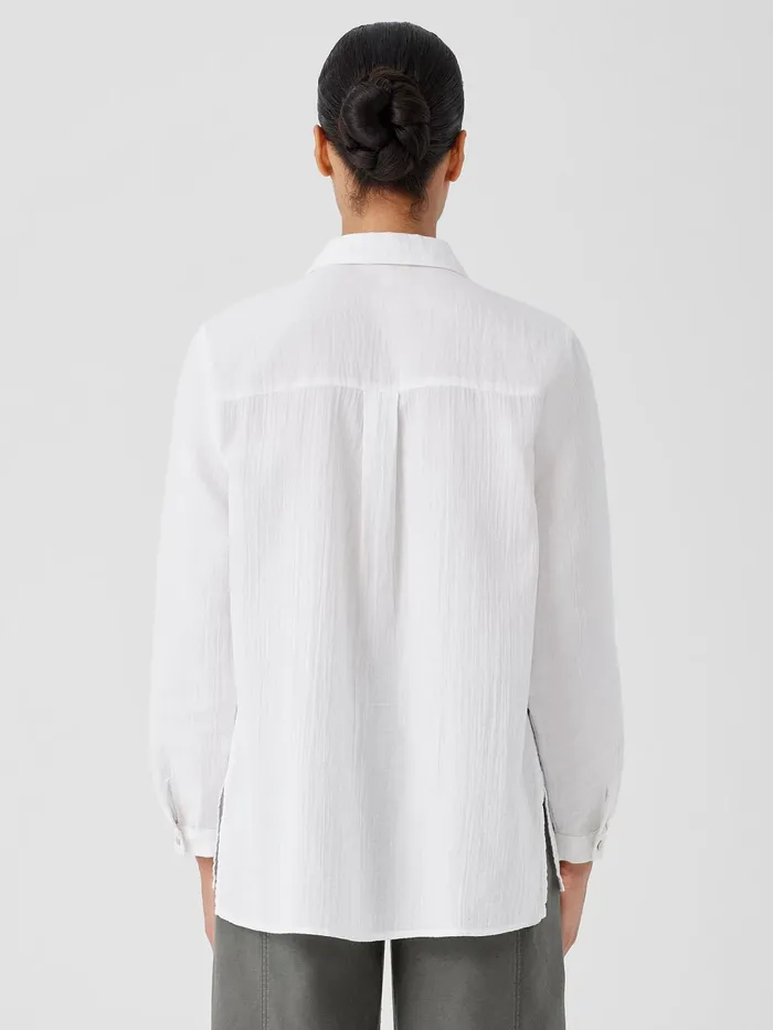 Organic Cotton Ripple Classic Collar Shirt White Women Eileen Fisher Tops and Tees