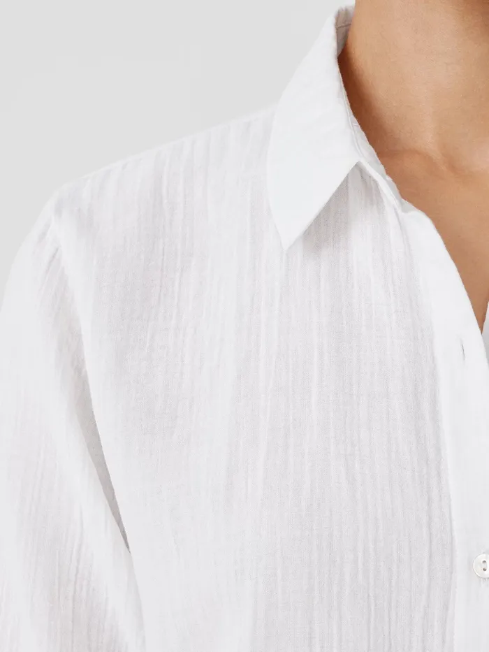 Organic Cotton Ripple Classic Collar Shirt White Women Eileen Fisher Tops and Tees