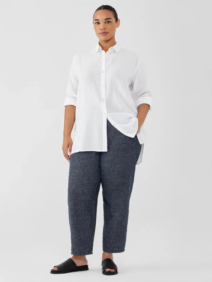 Organic Cotton Ripple Classic Collar Shirt White Women Eileen Fisher Tops and Tees