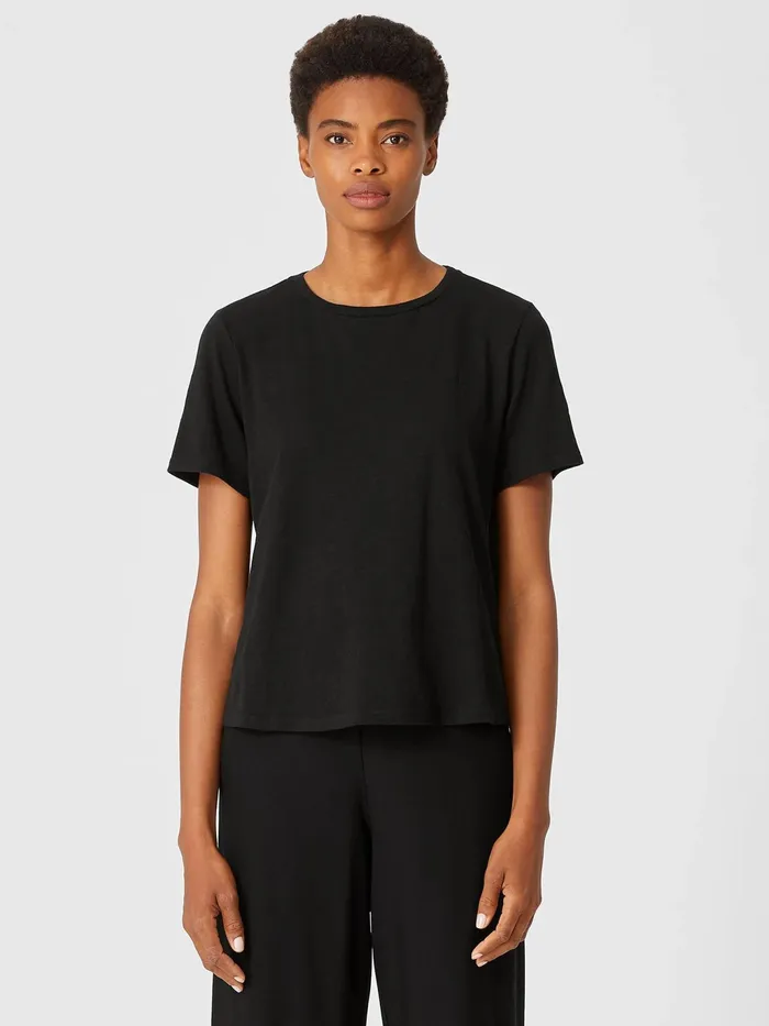 Organic Cotton Slub Tee Black Women Eileen Fisher Tops and Tees