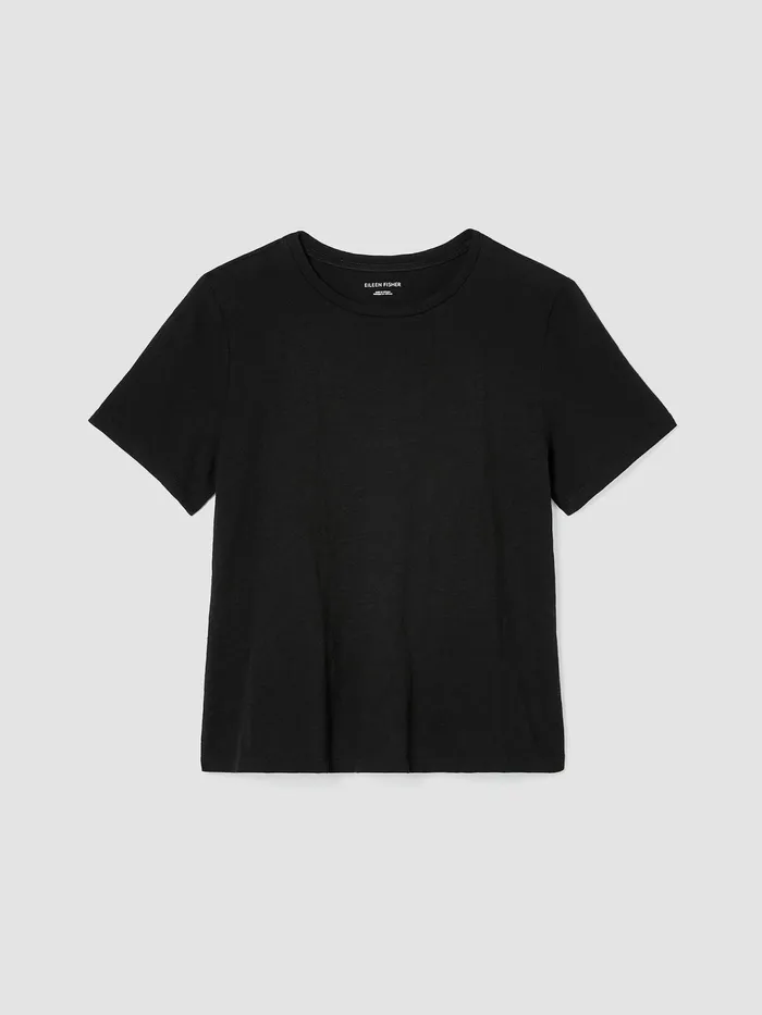 Organic Cotton Slub Tee Black Women Eileen Fisher Tops and Tees