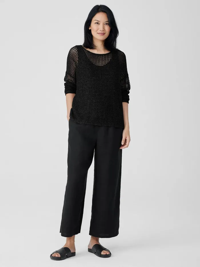 Organic Linen DlavRound Neck Top Black Women Eileen Fisher Sweaters and Cardigans