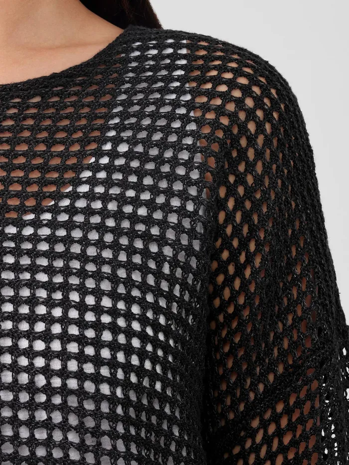 Organic Linen DlavRound Neck Top Black Women Eileen Fisher Sweaters and Cardigans