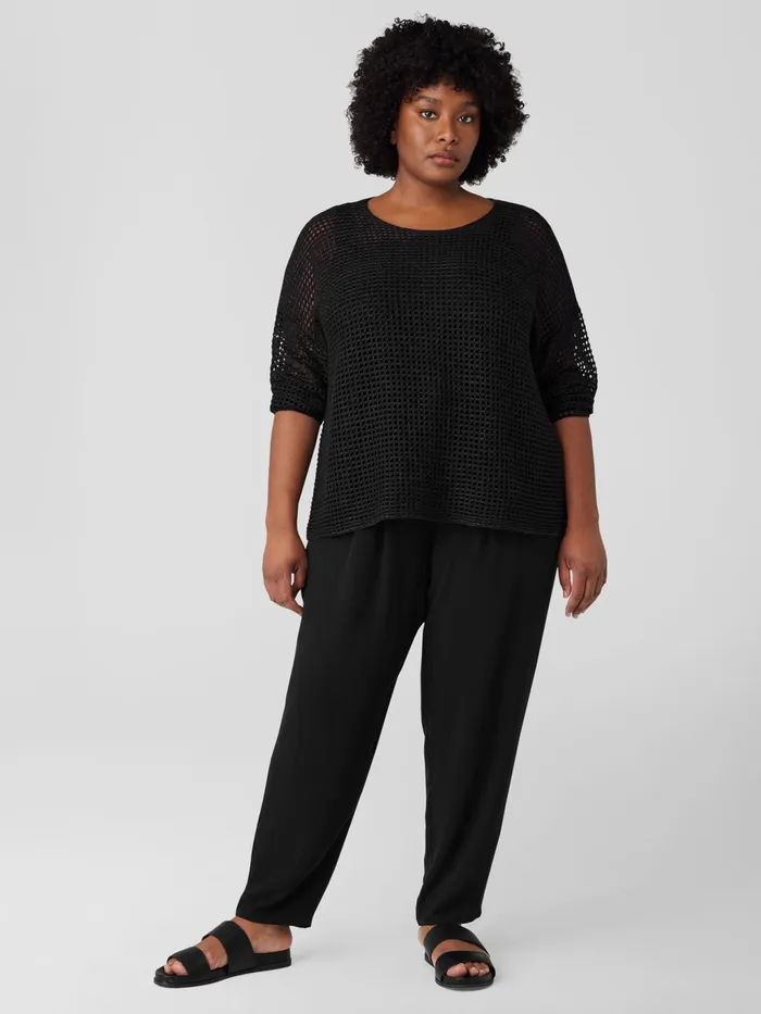 Organic Linen DlavRound Neck Top Black Women Eileen Fisher Sweaters and Cardigans