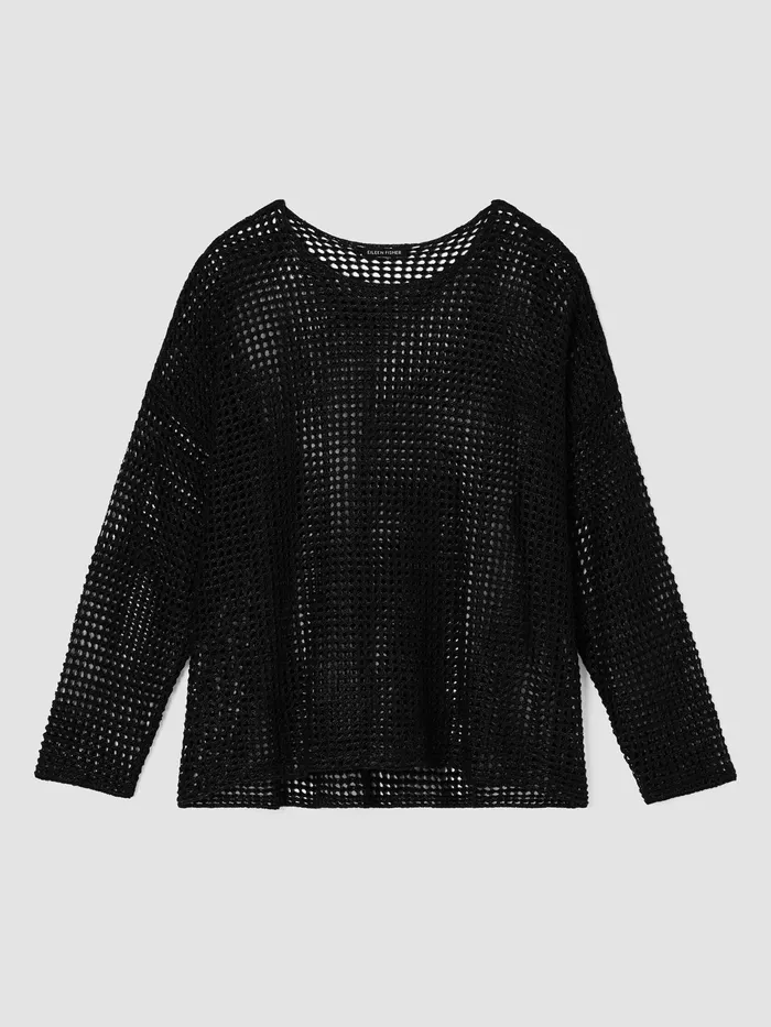 Organic Linen DlavRound Neck Top Black Women Eileen Fisher Sweaters and Cardigans