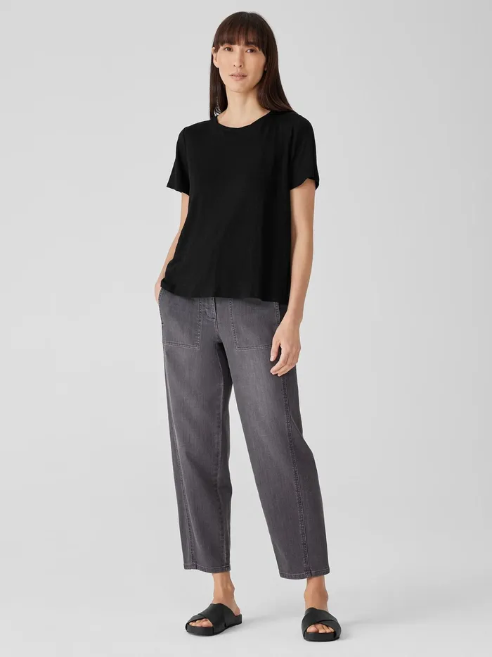 Organic Linen Jersey Crew Neck Tee Black Women Eileen Fisher Pants Shorts and Jumpsuits