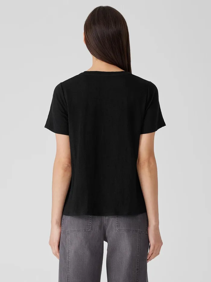 Organic Linen Jersey Crew Neck Tee Black Women Eileen Fisher Pants Shorts and Jumpsuits