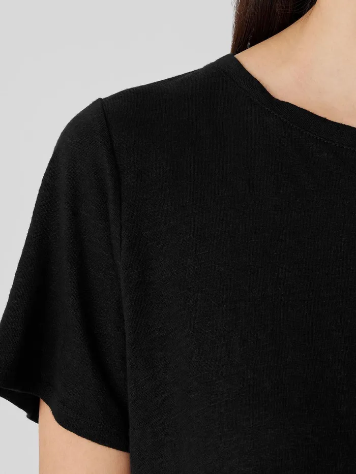 Organic Linen Jersey Crew Neck Tee Black Women Eileen Fisher Pants Shorts and Jumpsuits